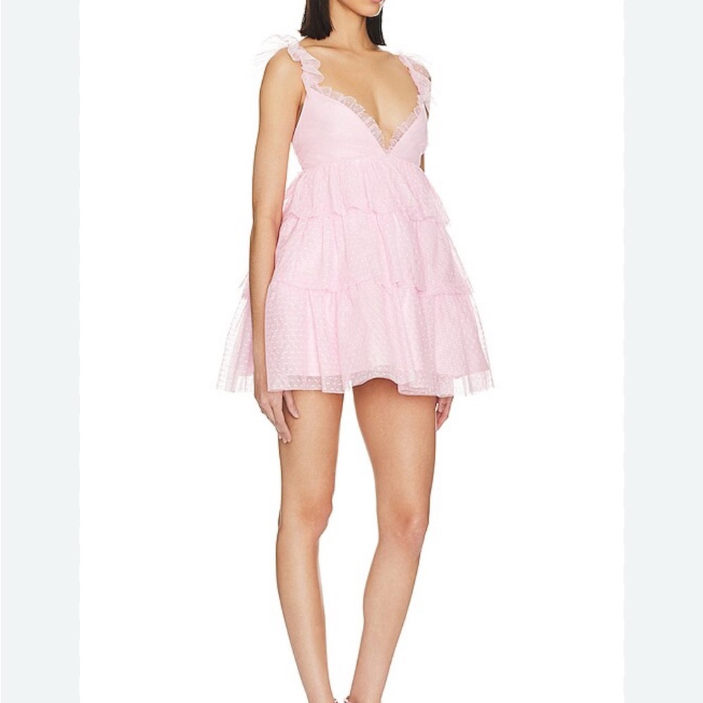 Ruffled V-Neck Tiered Mini Dress in Light Pink